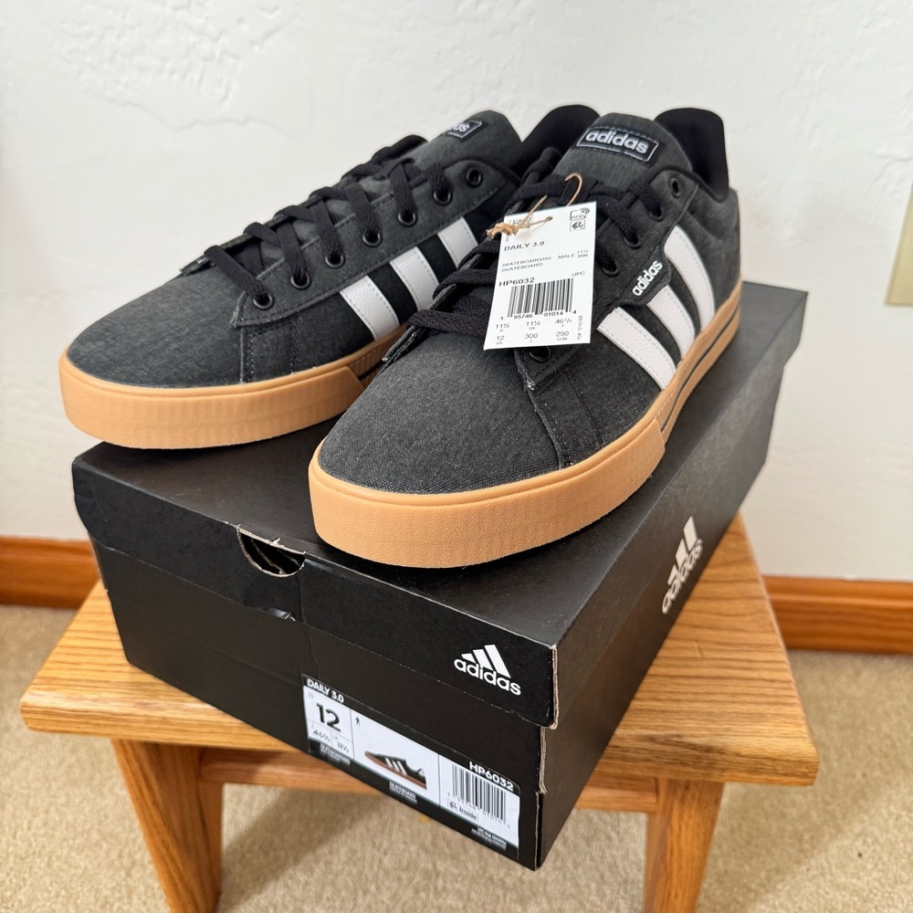 Adidas Daily 3.0 Skate Shoes - Charcoal gray and White, Gum Sole, men’s size 12